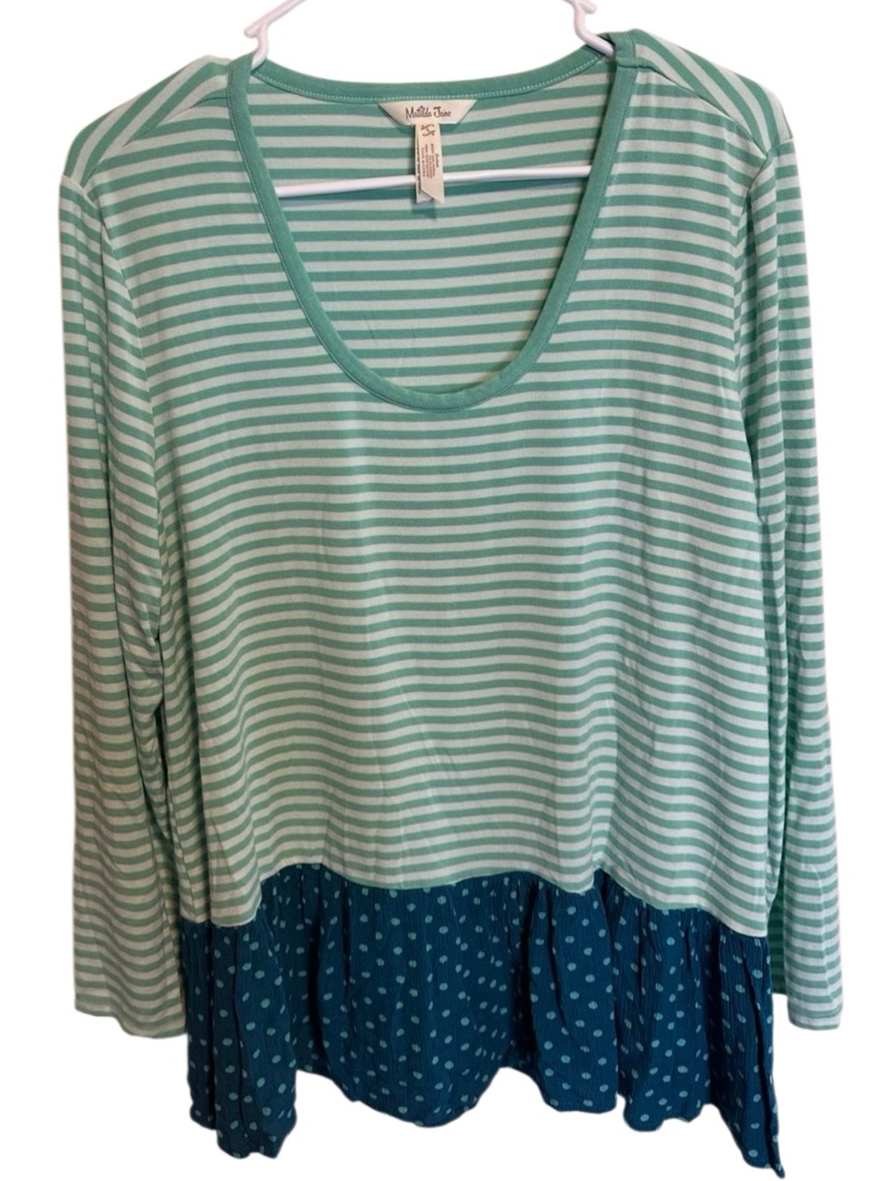 Matilda Jane Talk Tomorrow Large Mint Stripe Teal Polka Dot Ruffle Hem Tunic Top - Picture 2 of 9